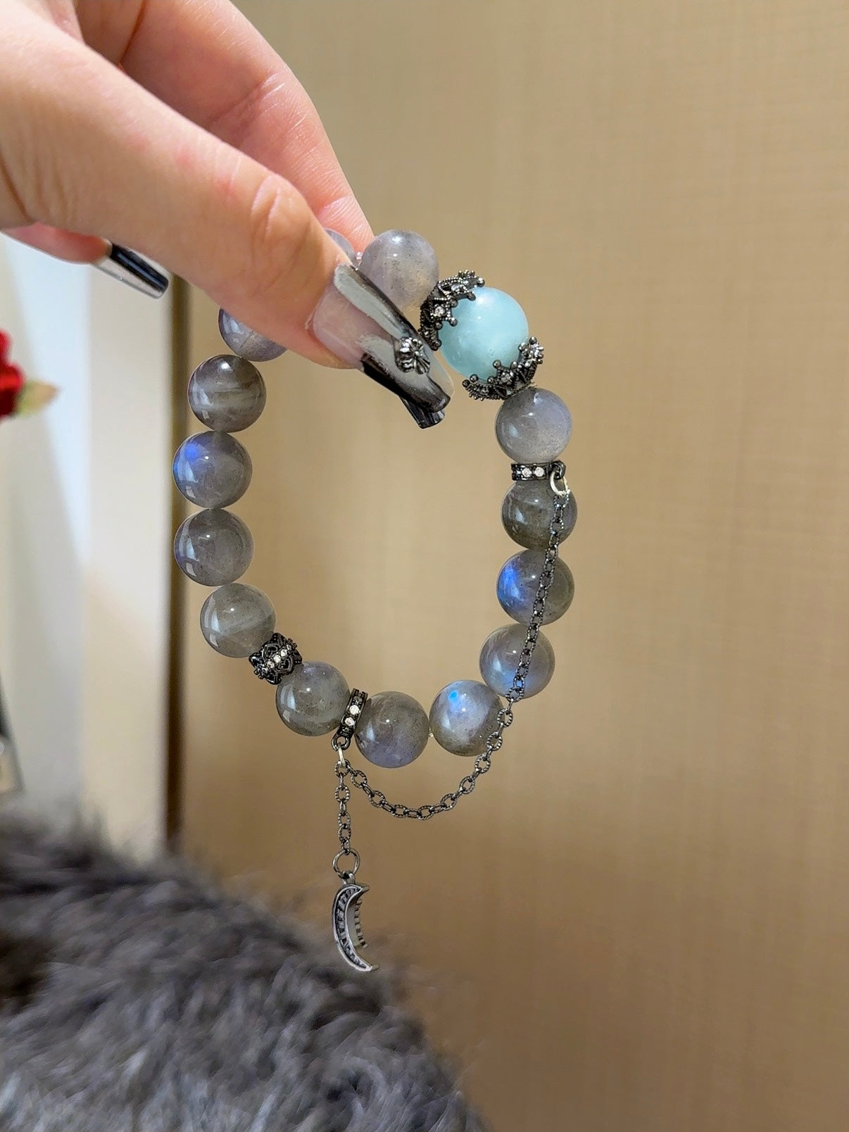 ▫️▪️ Grey moonlight aquamarine bracelet